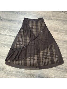 Anac Skirt Womens M Brown Plaid Layered Chiffon A Line Midi Ruffle Lined Boho